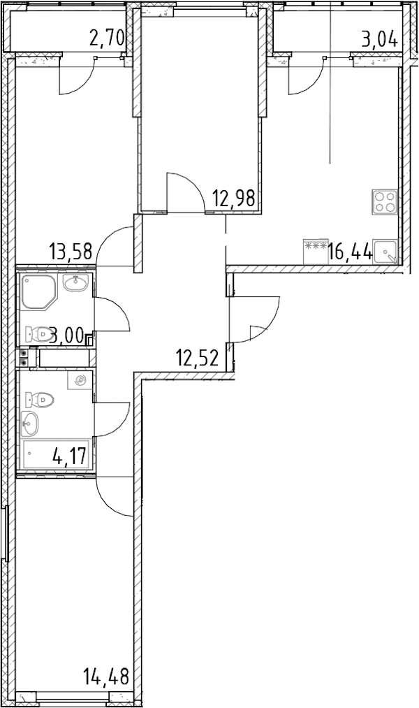 3-комнатная квартира 77.17 м², 17/23 эт., ЖК «Город Первых»
